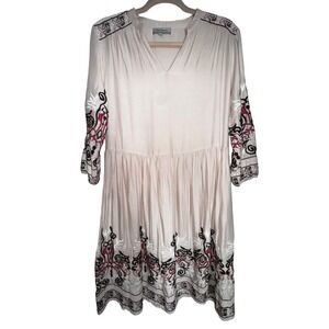 Tan World Market Womens S/M Embroidered Boho Dress Hippie Casual Western Cute